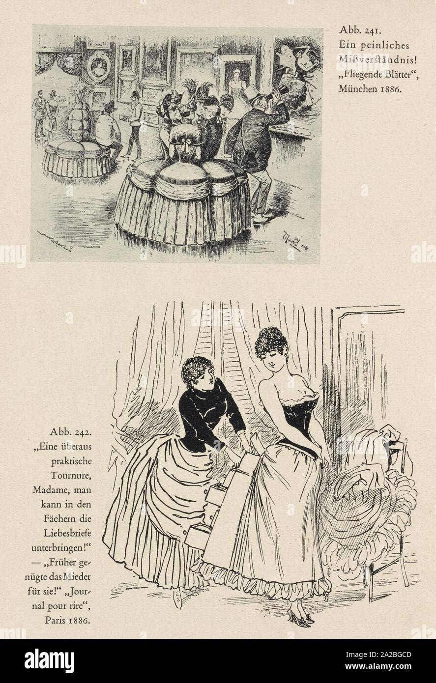 '''Ein peinliches Missverständnis'' ; ''Eine praktische überaus Tournure, Madame,.'' título adicional: Die Mode en der Karikatur. Wendel, Friedrich, Foto de stock