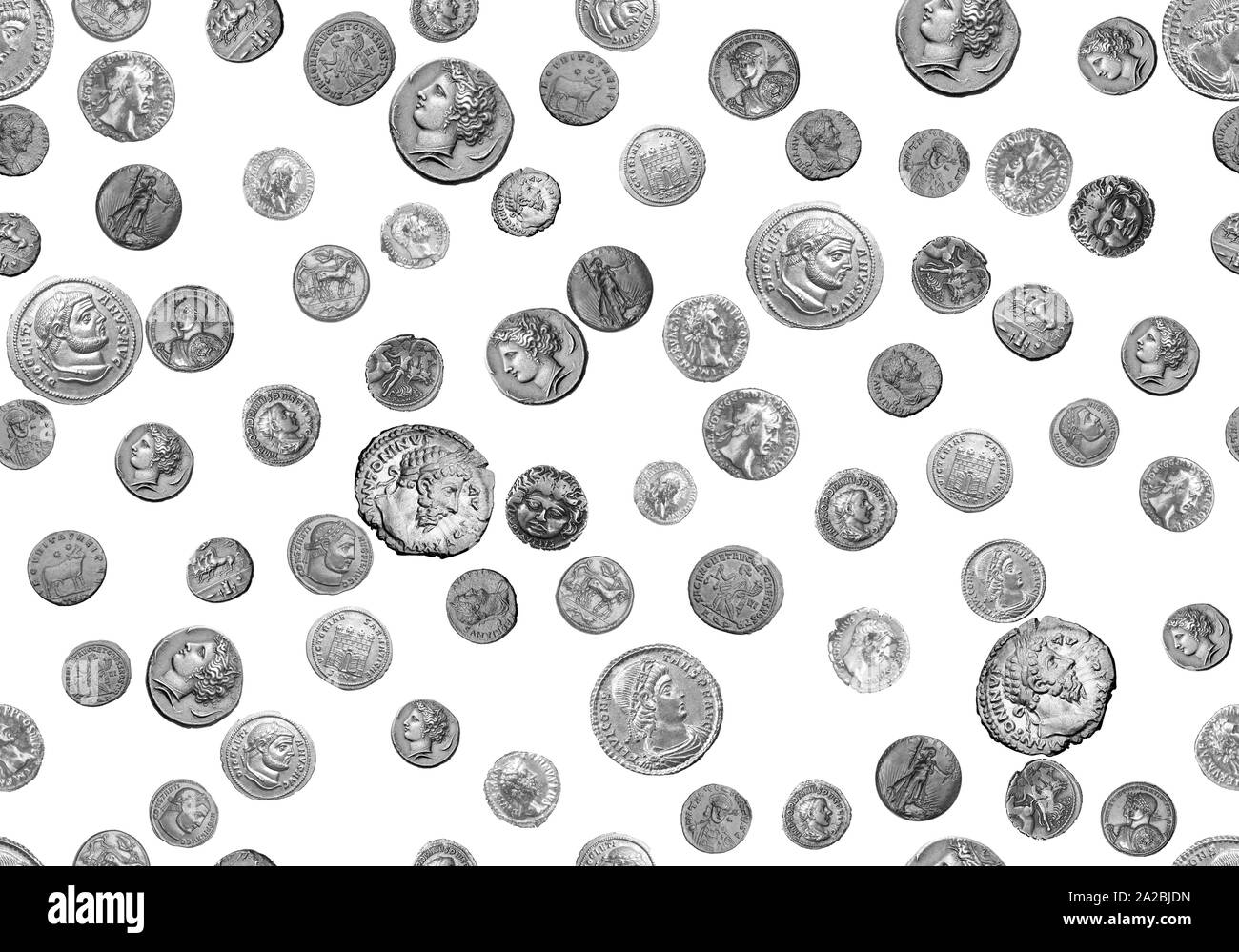 Monedas antiguas patrón sin fisuras con fondo negro para impresión textil. Foto de stock