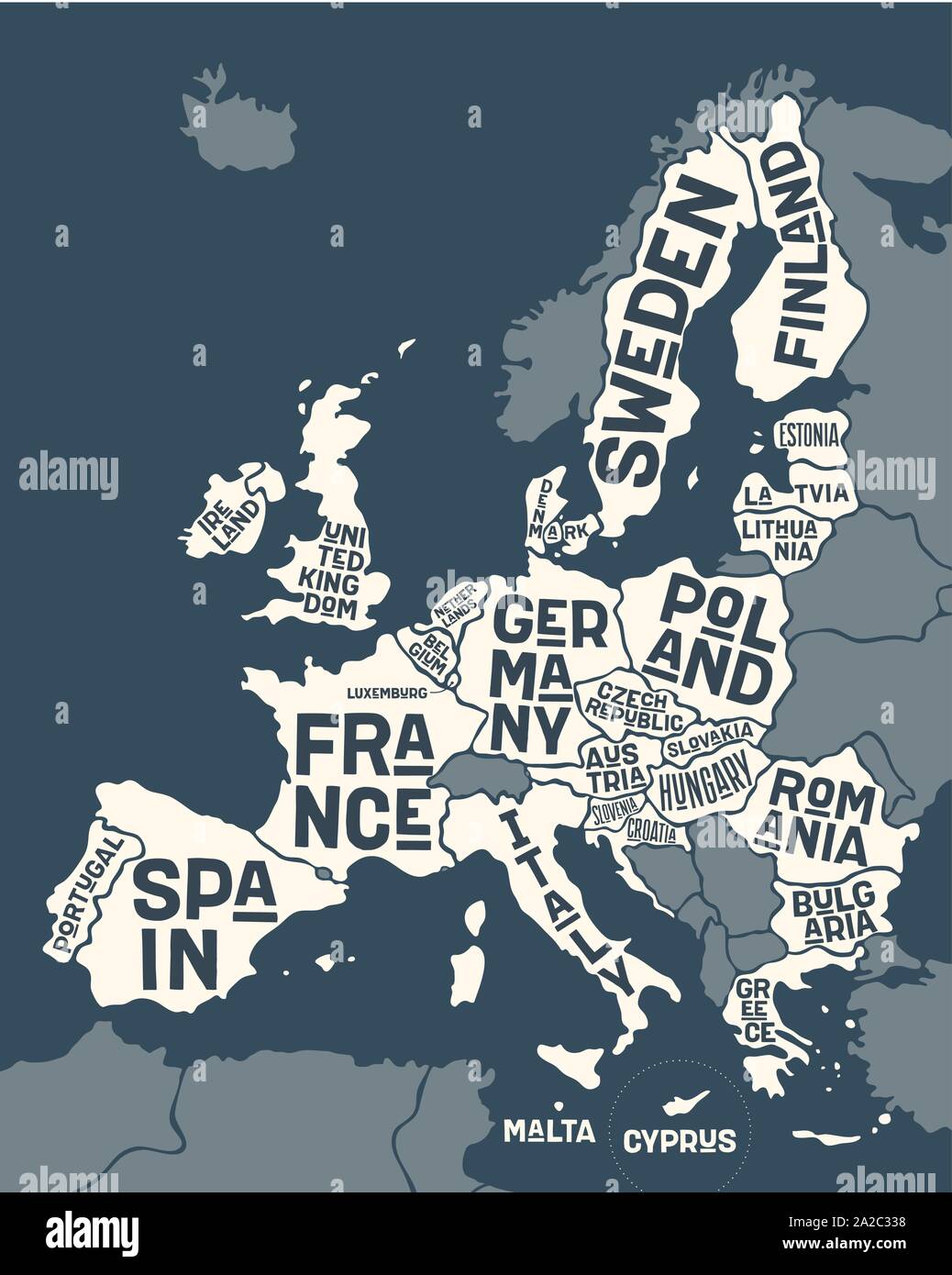 Unión Europea, Europa. Mapa póster de la Unión Europea Imagen Vector de