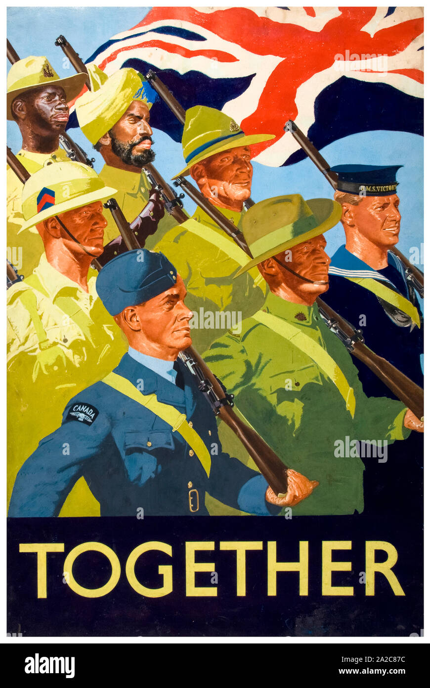 Británico, WW2, la unidad de fuerza de póster, Inter-allied co-operación, juntos, soldados del Imperio Británico (1939-1946) Foto de stock
