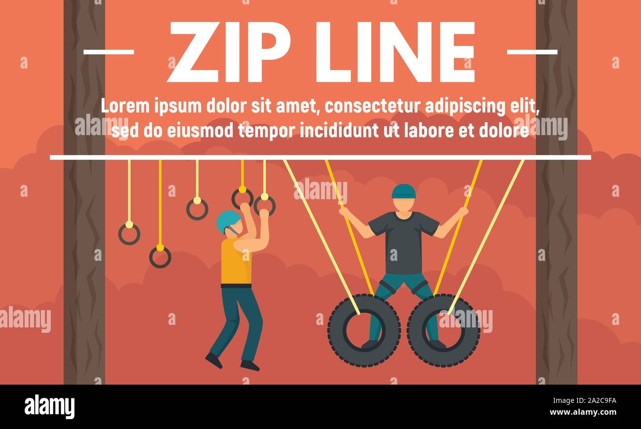 Zip line concepto banner. Ilustración plana de zip line concepto vector