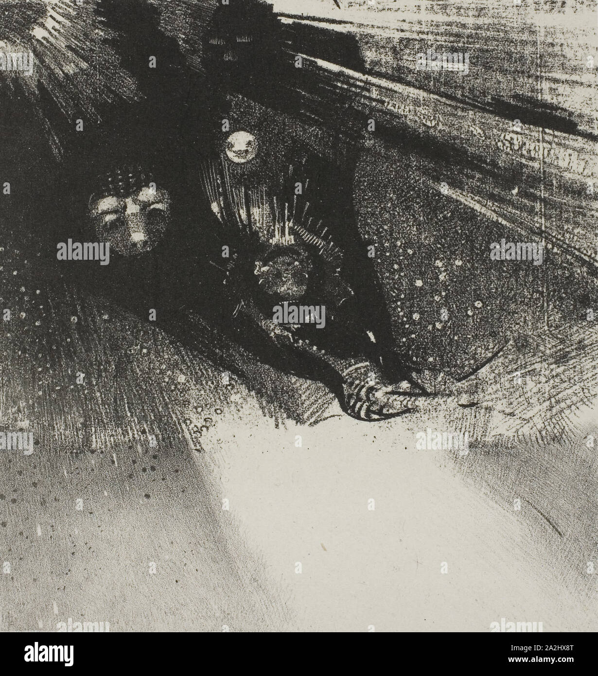 Las larvas de manera incruenta y tan horrible, placa 5 de 6 de 1896, Odilon  Redon, Francés, 1840-1916, Francia, litografía en negro sobre papel de China  de marfil fijadas sobre papel wove,