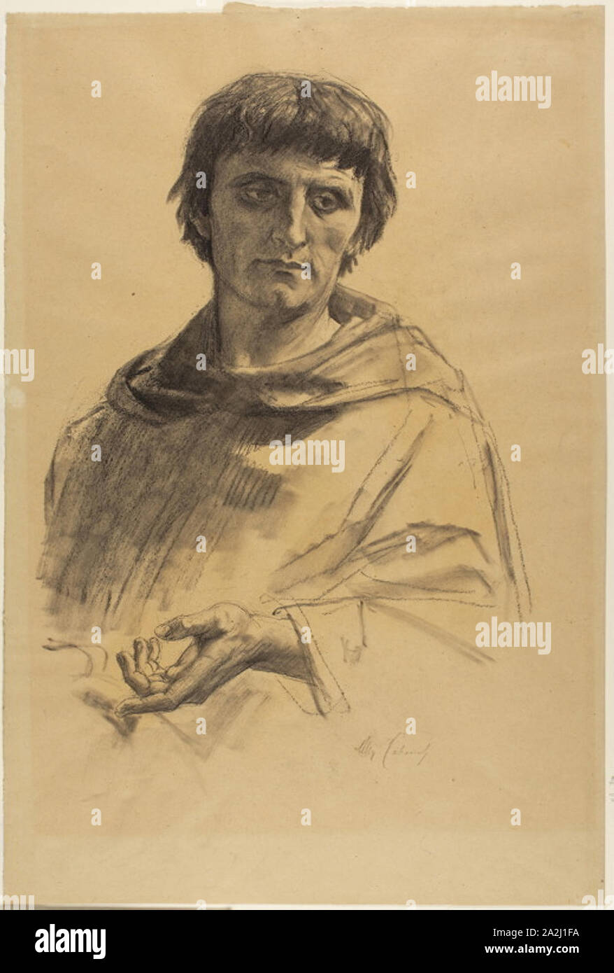 La figura central, el estudio de la vida de San Luis, rey de Francia, c. 1878, Alexandre Cabanel, Francés, 1823-1889, Francia, carbón, visitando, en tan tejió papel, 488 × 327 mm Foto de stock