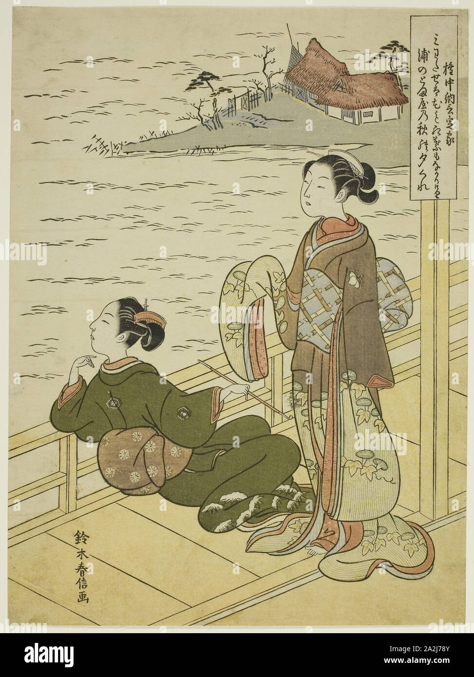 Gonchunagon Sadaie (Fujiwara no Teika untitled), de una serie de parodias de los tres tardes poemas, c. 1767/68, Suzuki Harunobu 鈴木 春信, Japonés, 1725 (?)-1770, Japón, grabado en madera de color, chuban, 10 3/8" x 7 5/8" Foto de stock