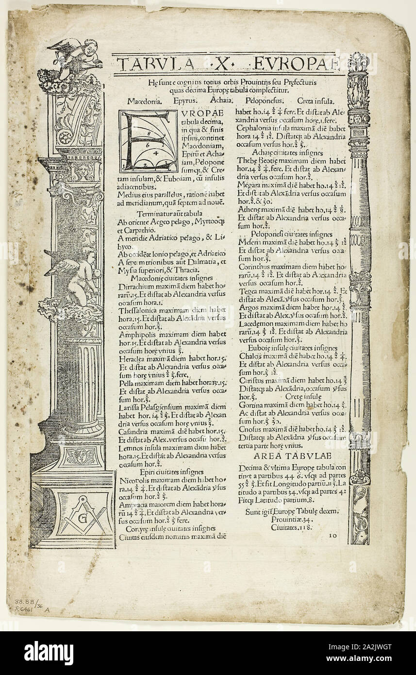 Ilustración de la Geographia, placa de 36 xilografías de libros del siglo  XVI, 1525, reunido en 1937, la cartera de artista desconocido (alemán,  siglo xvi), reunidos por Max Geisberg (Suiza, 1875-1943), en