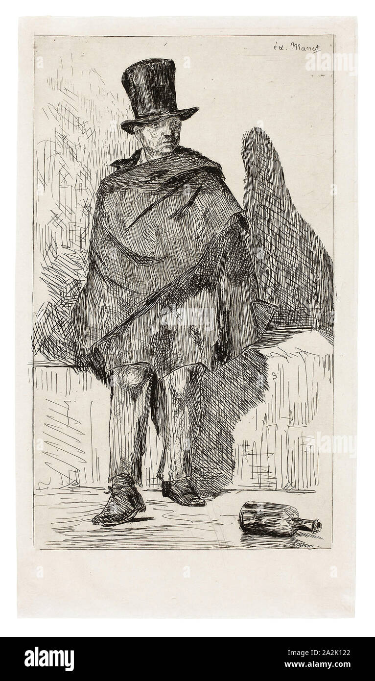 El bebedor de absenta, 1862, Édouard Manet, Francés, 1832-1883, Francia, aguafuerte y placa en negro y tonos marfil sentó el papel, 248 × 145 mm (imagen), 289 × 161 mm (placa), 291 × 164 mm (hoja Foto de stock