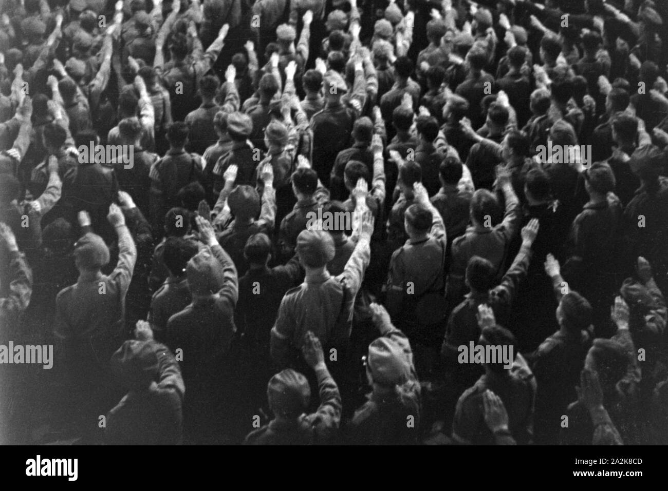 Parteiveranstaltung der NSDAP für den HJ Reichssieger 1936, Deutschland 1930er Jahre. Evento para el partido nazi de Hitler Youth Reichssieger competencia 1936, Alemania 1930. Foto de stock