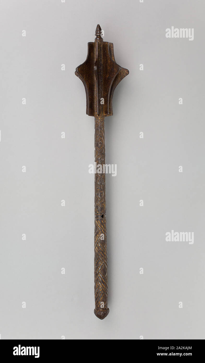 Mace, possiblly 1530/50, Italiano, Español, Italia, acero, hierro y dorado, L. de 57 cm (22 de 7/16 pulg. Foto de stock