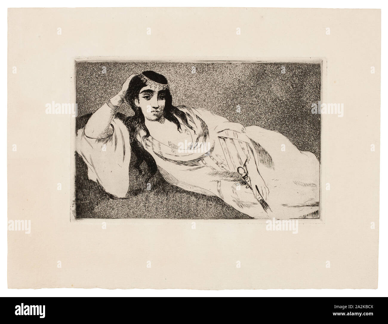 Odalisca, c. 1868, Édouard Manet, Francés, 1832-1883, Francia, aguafuerte y aguatinta en negro sobre papel, sentó buff 127 × 195 mm (imagen), 129 × 198 mm (placa), 218 × 289 mm (hoja Foto de stock