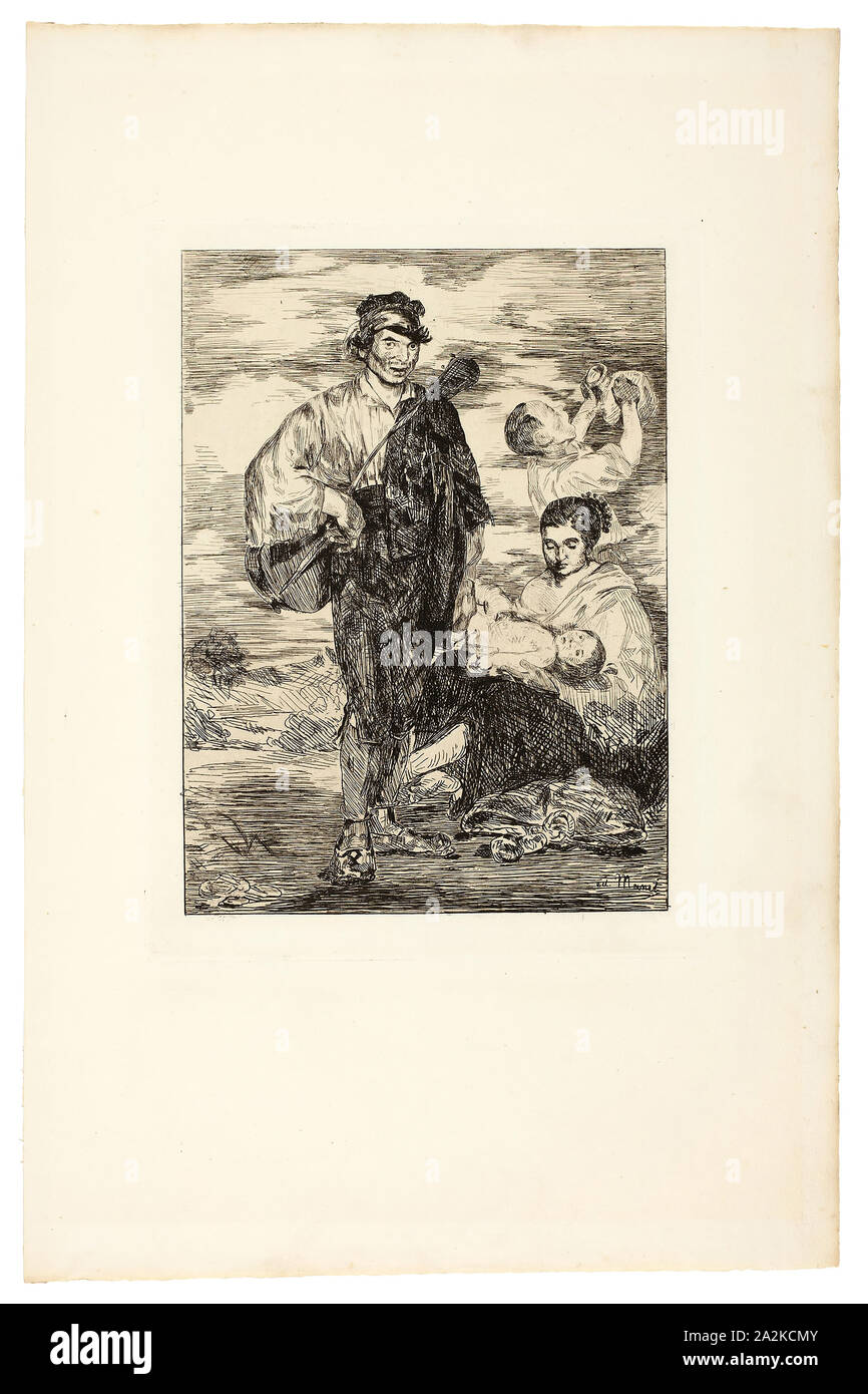 Los gitanos de 1862, Édouard Manet, Francés, 1832-1883, Francia, grabado en negro caliente sentado en marfil papel, 282 × 207 mm (imagen), 315 × 238 mm (placa), 537 × 349 mm (hoja Foto de stock