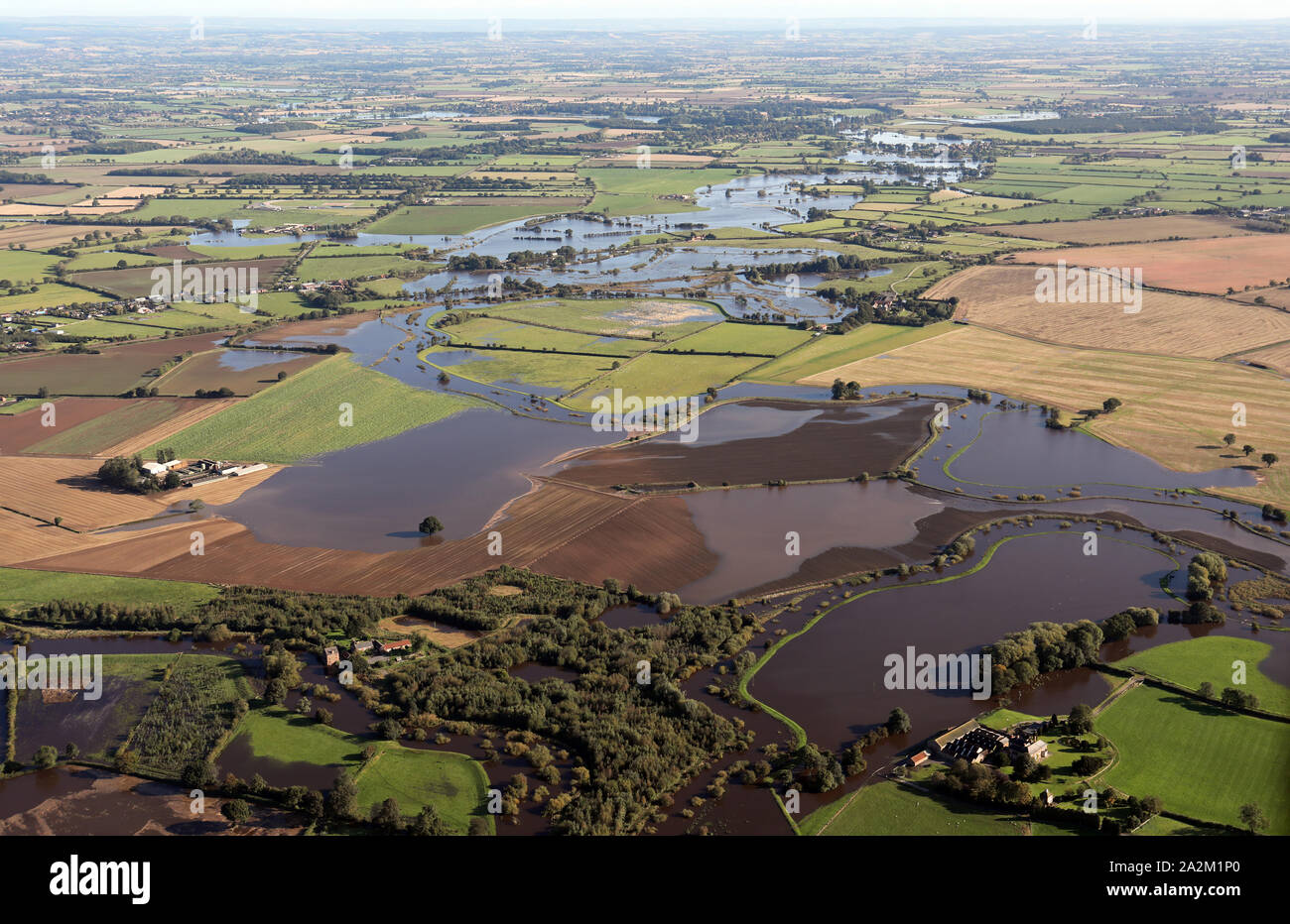 Vista aérea de las inundaciones cerca de York, REINO UNIDO Foto de stock