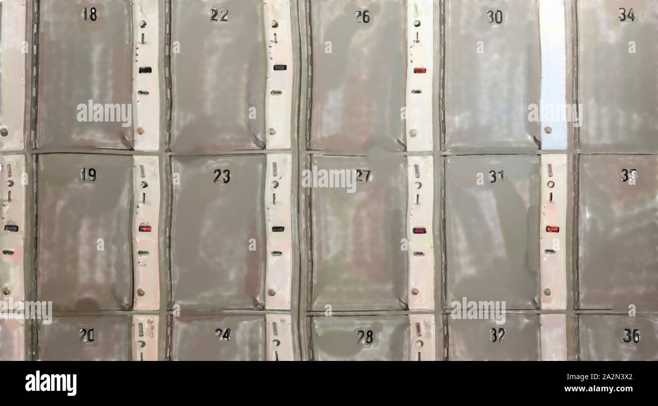 Ilustración: acuarela gris desolado de las filas y columnas con armarios, fotografía abstracta Foto de stock