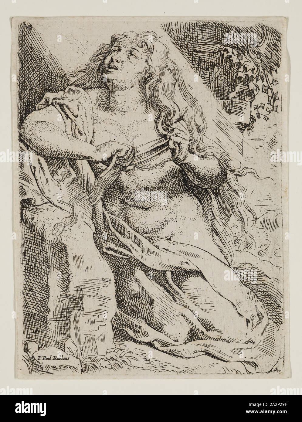 Willem Buytewech, holandés, 1591-1624, después de Peter Paul Rubens, flamenca, 1577-1640, Santa María Magdalena, ca. Entre 1615 y 1624, aguafuerte impreso en tinta negra sobre papel blanco establecido, la Placa: 5 3/8 x 4 pulgadas (13,7 × 10,2 cm Foto de stock