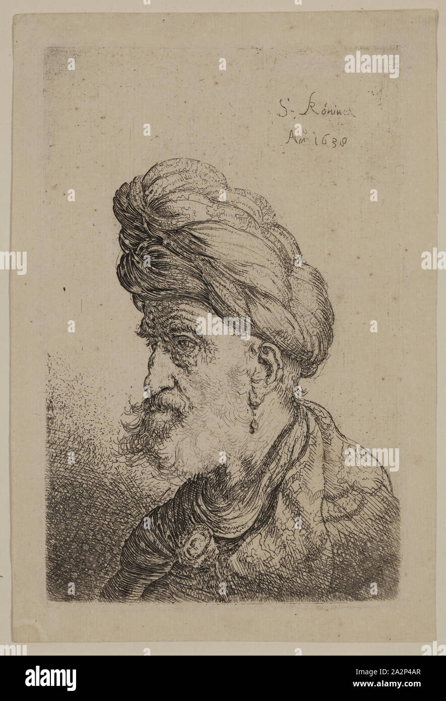 Salomon Koninck, holandés, 1609-1656, busto de un hombre con turbante,  mirando hacia la izquierda, 1638 Aguafuerte impreso en tinta negra sobre  papel establecido, la Placa: 5 1/8" x 3 1/4 pulgadas (13 × 8,3 cm  Fotografía de stock - Alamy