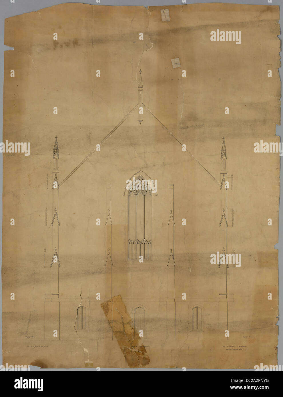 Jefferson Avenue Presbyterian Church: elevación trasera, 1853/1855, azul lavado y lápiz y tinta negra sobre papel, 32 1/2 x 25 in Foto de stock