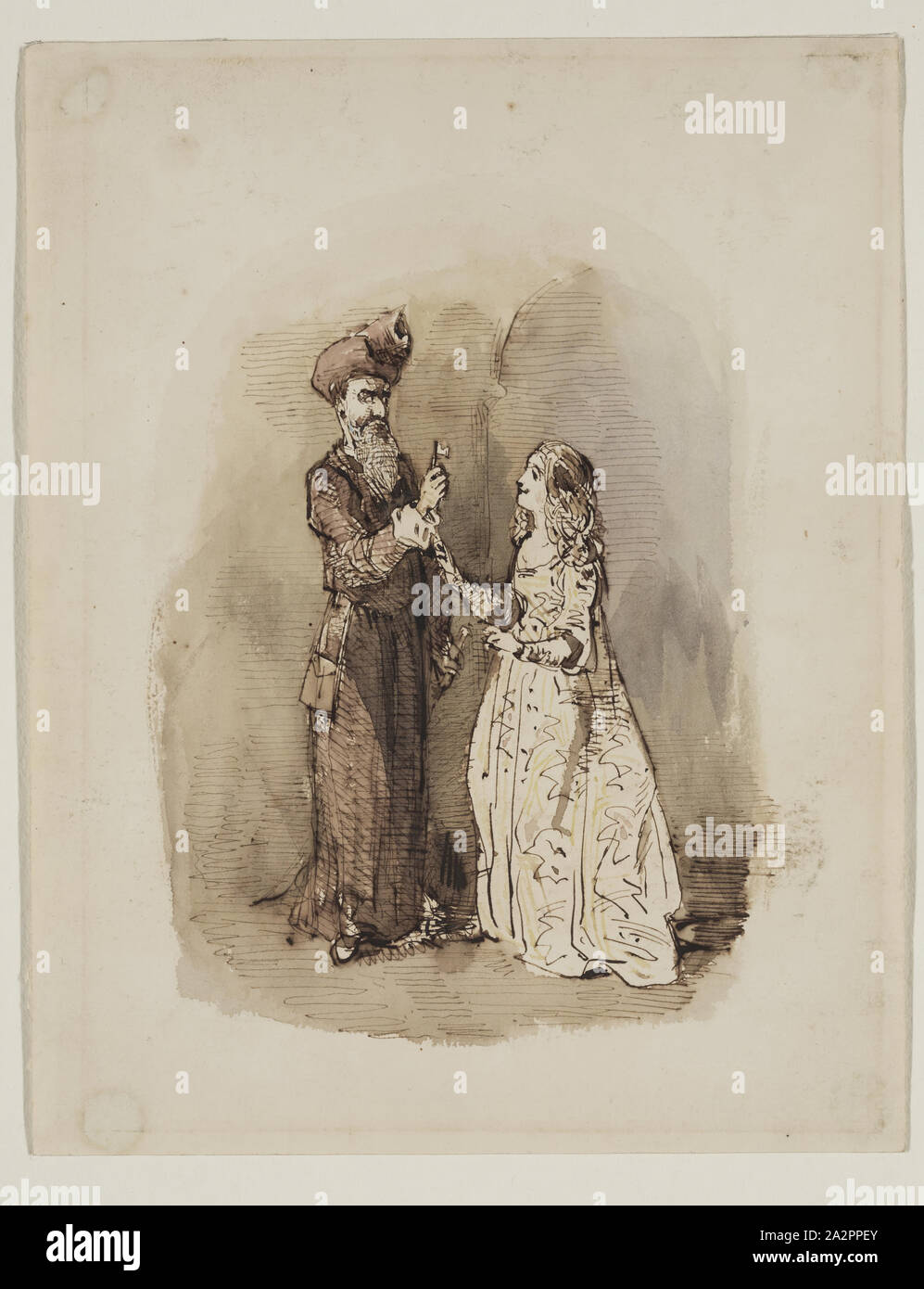 William Makepeace Thackeray, inglés, 1811-1863, ilustración para Barbazul, entre 1811 y 1863, lápiz y tinta marrón lavar y acuarela Foto de stock