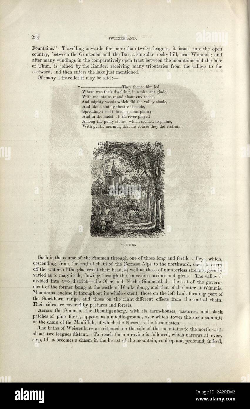 Wimmis, Iglesia de Wimmis, pág. 228, Charles Williams, los Alpes, Suiza, y el norte de Italia. Londres: Cassell, 1854 Foto de stock