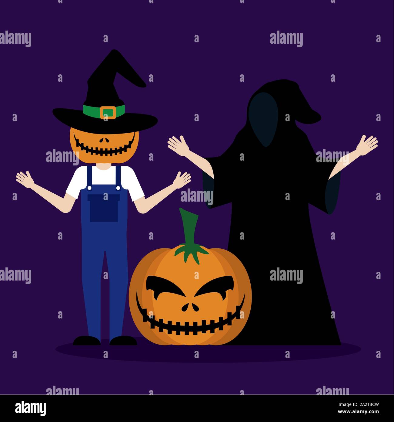 Halloween jóvenes hombres disfrazados con calabaza Imagen Vector de stock -  Alamy