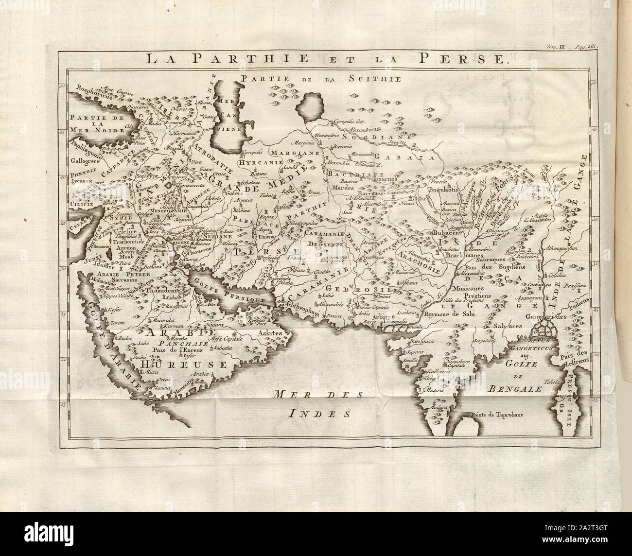 Parthia y Persia, Mapa de juegos y el imperio persa, Fig. 6, pág. 360, Histoire universelle depuis le comienzo du monde jusqu'à présent, traduite de l'anglois. Bd. 3. Amsterdam: Arkstée et Merkus, 1771 Foto de stock