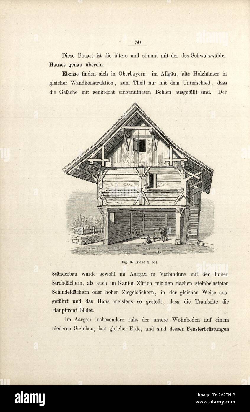 El edificio de almacenamiento en el edificio de almacenamiento Dielsdorf, a principios del siglo XVII en Dielsdorf, Fig. 37, pág. 50 1885, Ernst Gladbach: Die Holz-Architectur der Schweiz, 2. Aufl. Zürich & Leipzig: Orell Füssli, 1885 Foto de stock