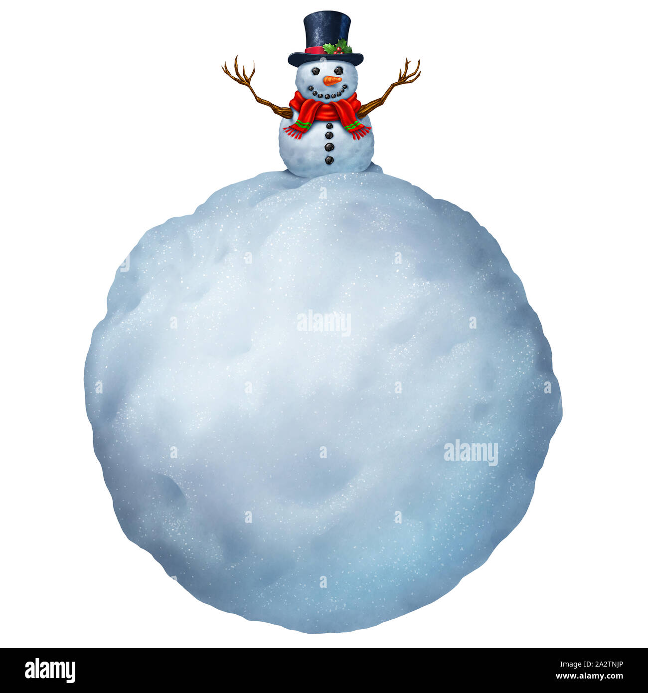 Snowman con área de texto aislado sobre un fondo blanco como una tarjeta de Navidad saludo o mensaje de vacaciones de invierno. Foto de stock