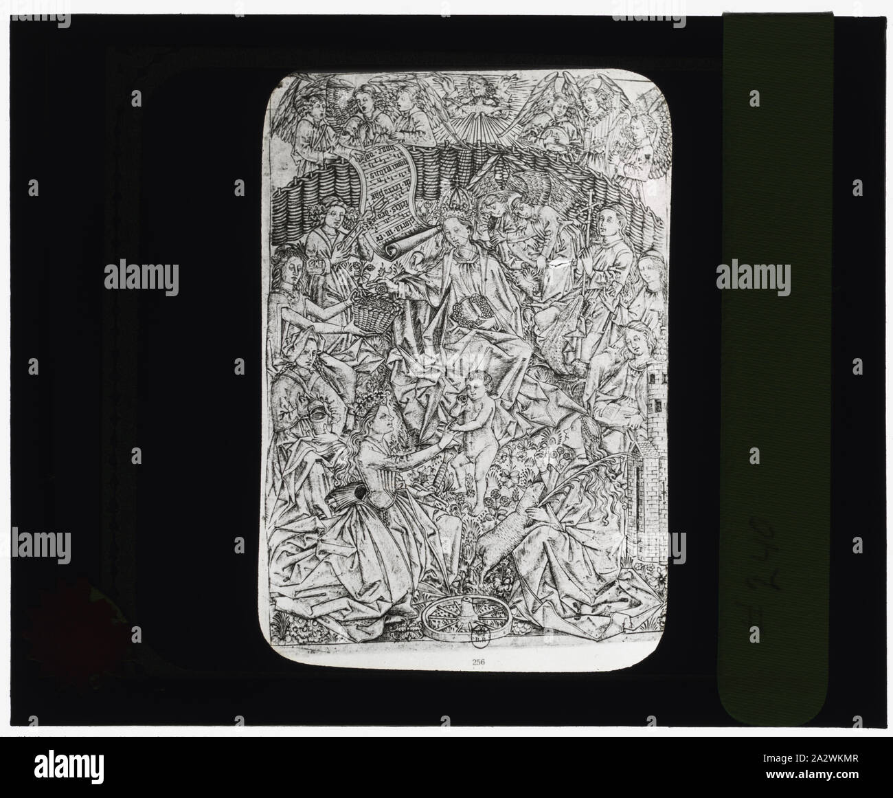 Reproducción de impresión que muestra virgen y el Niño Jesús en un