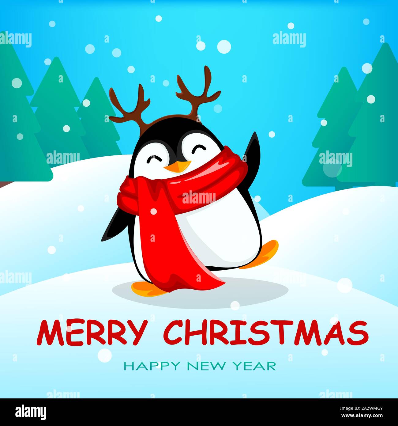 Lindo pingüino pequeño bosque en invierno. Navidad gracioso personaje de dibujos animados de pingüinos vestidos de máscara con cuernos de ciervo. Ilustración vectorial Imagen Vector de stock - Alamy Lindo pingüino pequeño bosque en invierno. Navidad gracioso personaje de dibujos animados de pingüinos vestidos de máscara con cuernos de ciervo. Ilustración vectorial Imagen Vector de stock - Alamy