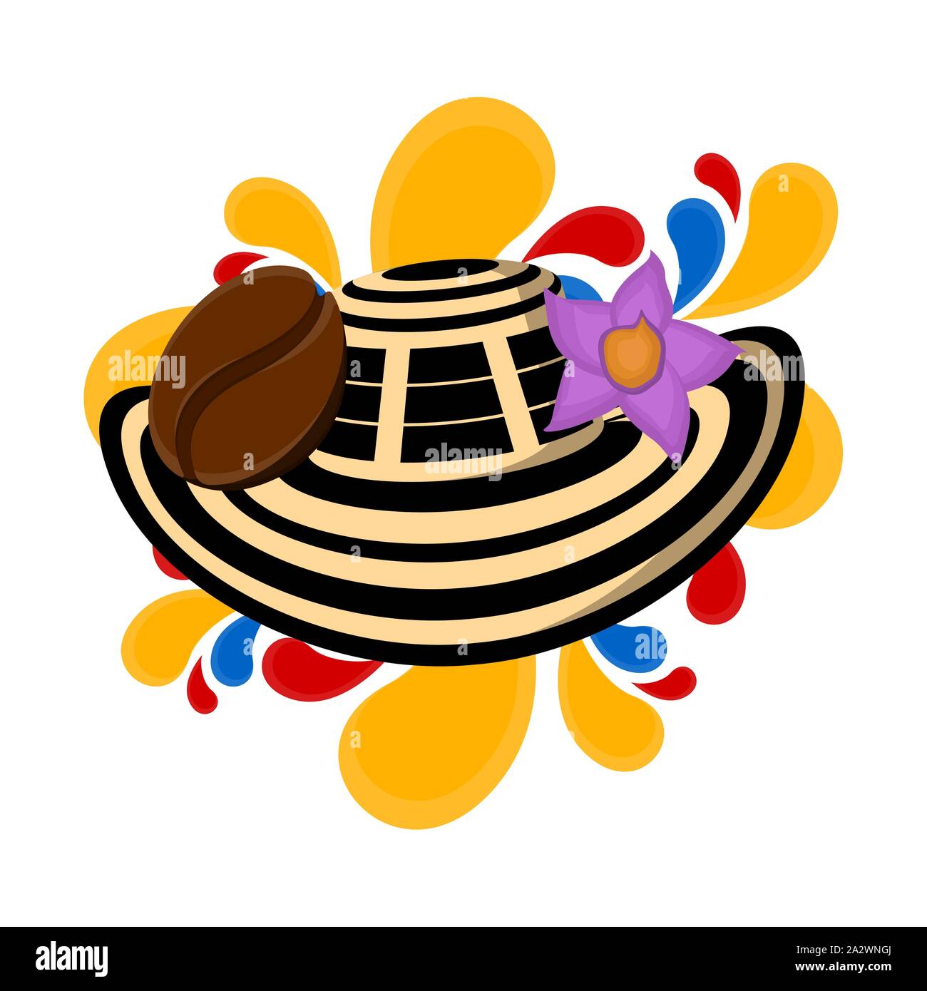 Sombrero vueltiao con café bena y flor. Imagen representativa de Colombia -  Vector Imagen Vector de stock - Alamy