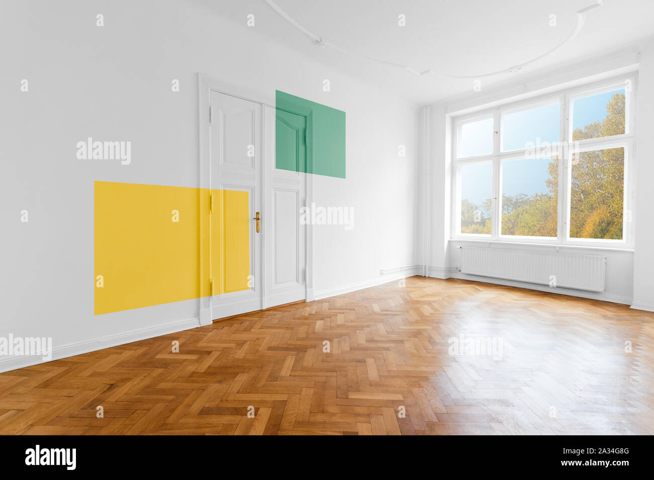 Habitacion Vacia Con Las Paredes Pintadas De Color Concepto De Renovacion Y Decoracion Del Hogar Fotografia De Stock Alamy