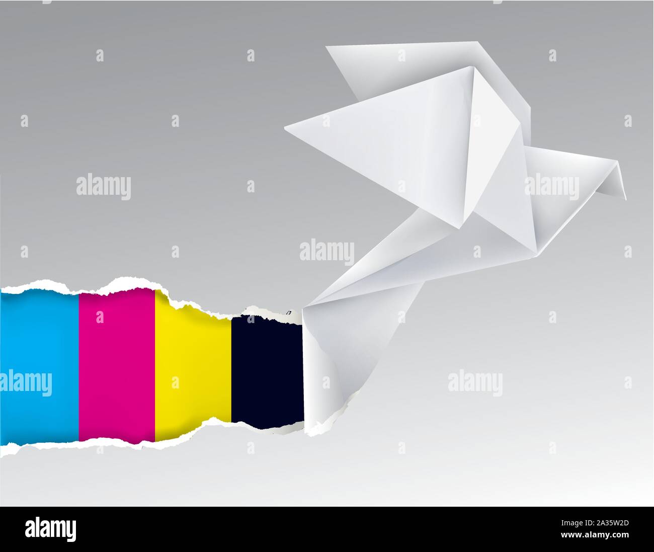 Origami de aves con los colores de la impresión. Concepto para la presentación de la impresión en color. Vector está disponible. Ilustración del Vector