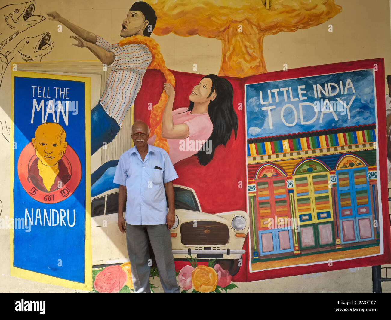 Una Pintura Mural En La Zona De Little India Singapur Aludiendo