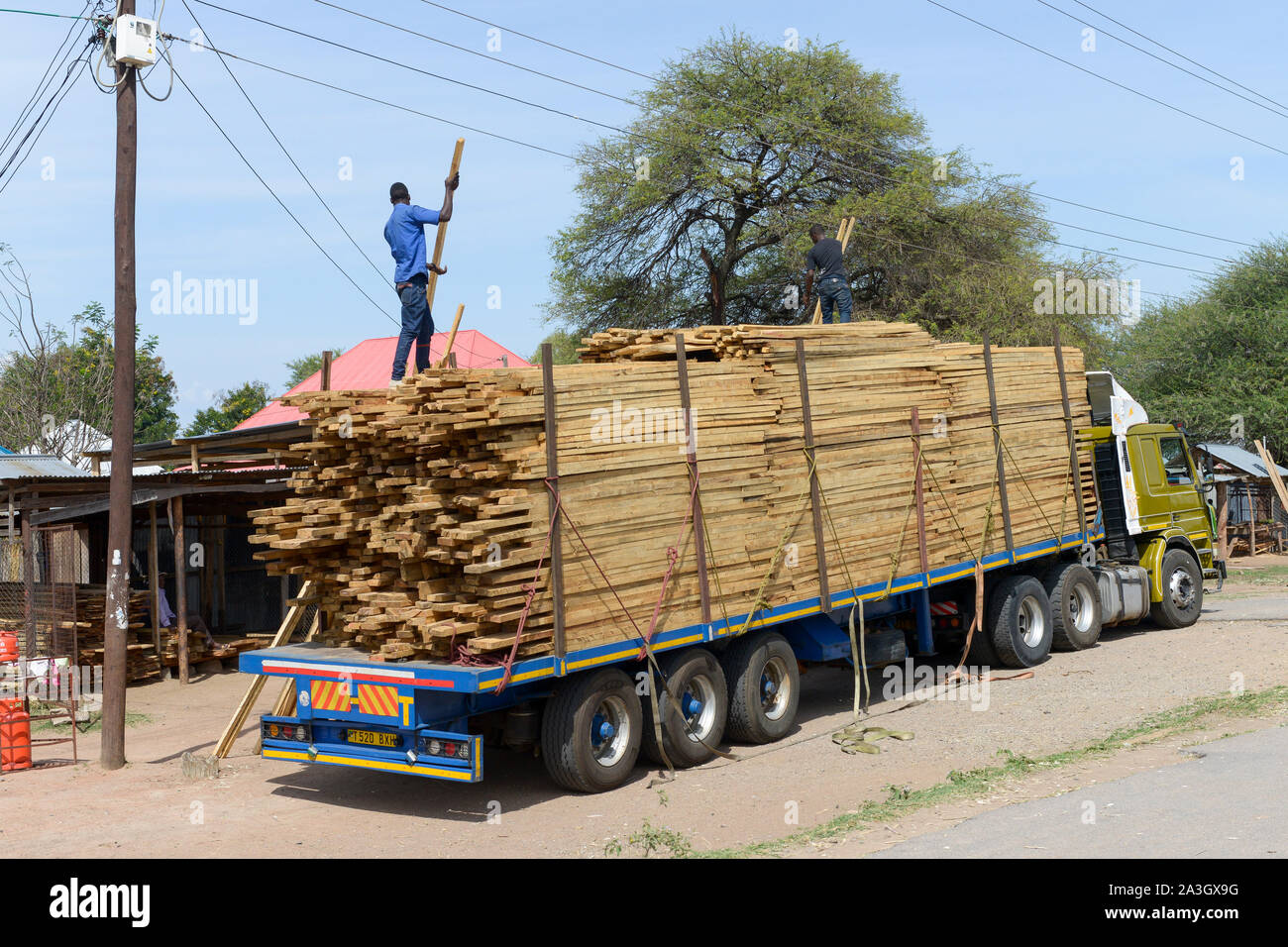 TANZANIA, distrito de Tarime, de Tarime, camión con madera / Holztransport, mit LKW Holz Foto de stock