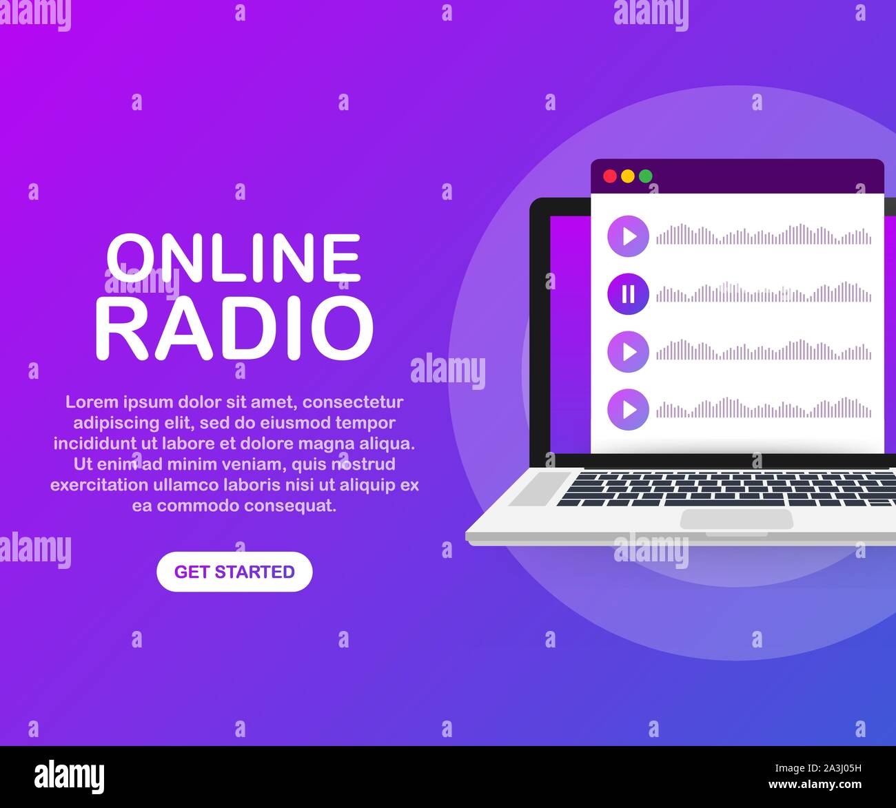 Concepto de internet radio online streaming, la gente escucha relajarse  escuchar la danza. Aplicaciones de música, lista de reproducción de  canciones en línea, la estación de radio. Stoc vectorial Imagen Vector de