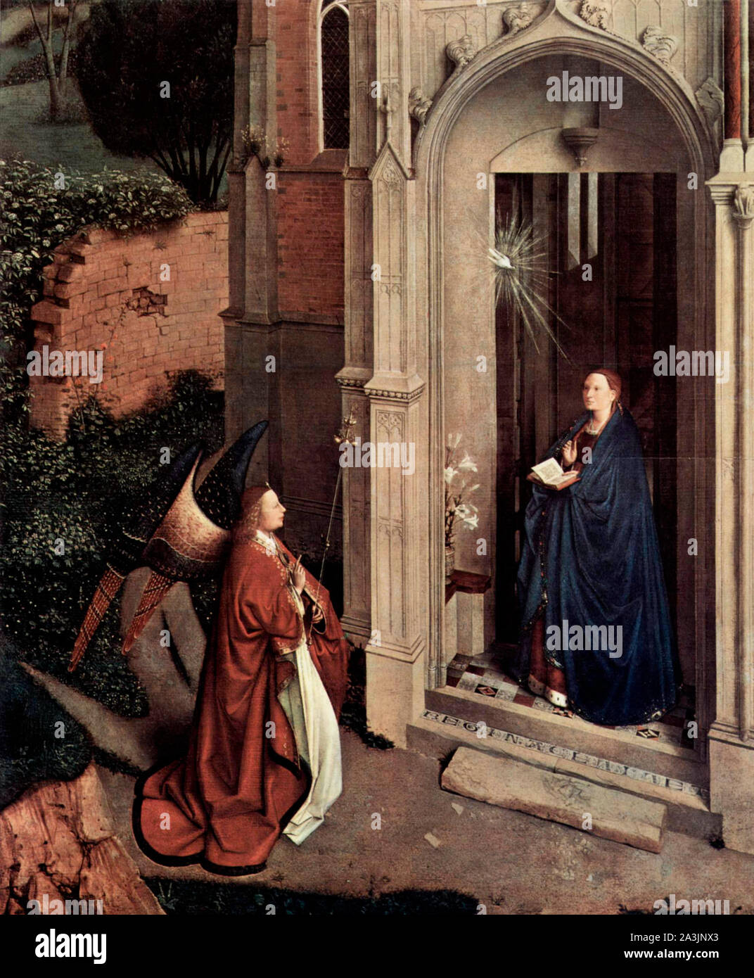 La Anunciación - Petrus Christus, circa 1450 Foto de stock