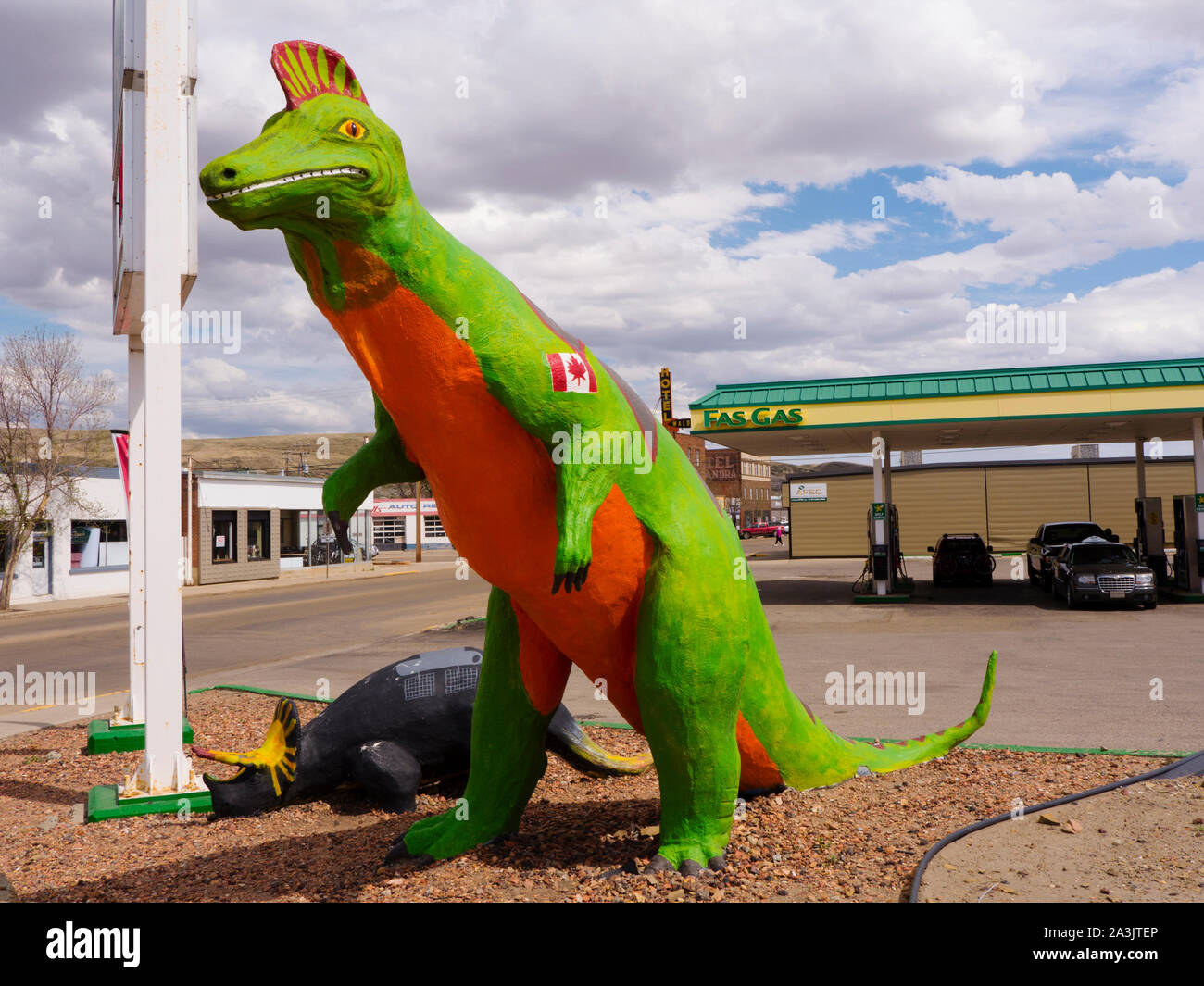 Gasolinera dinosaurios, Drumheller, Alberta, Canadá Foto de stock