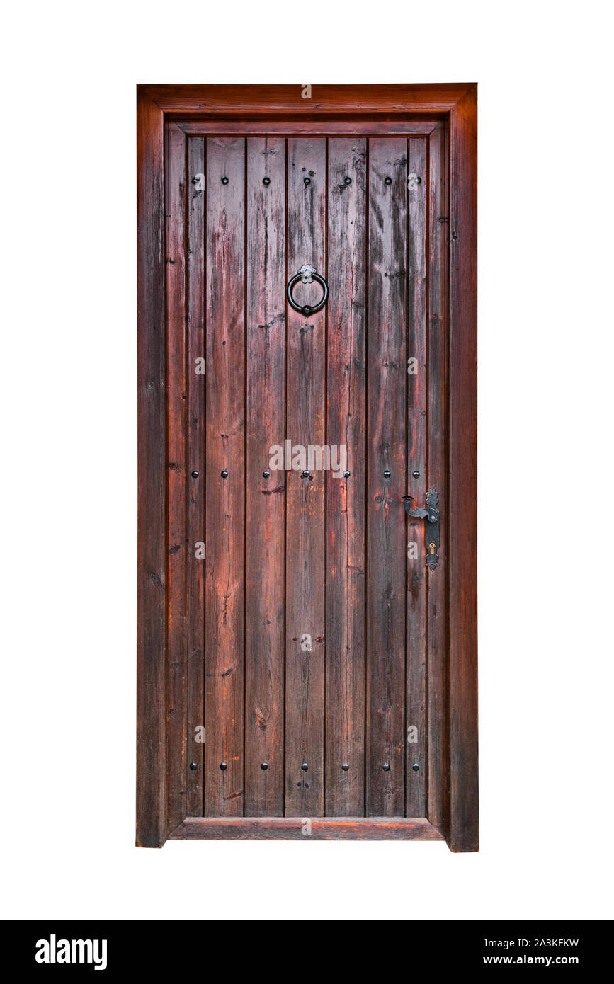 Norteamérica a la deriva límite Una puerta de madera hecha de tablas verticales aisladas sobre fondo blanco  Fotografía de stock - Alamy