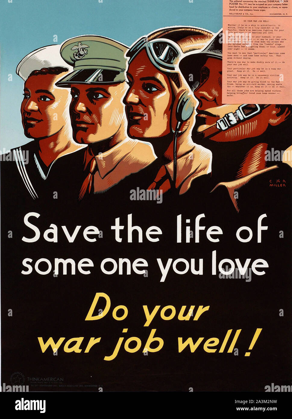 ¿Su guerra Job ! - Cartel propagandístico Vintage en EE.UU. Foto de stock