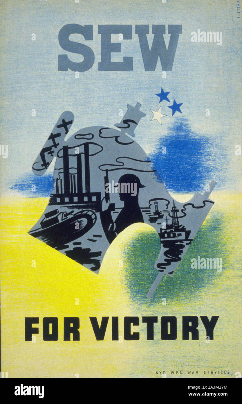 Coser por la victoria - Vintage cartel propagandístico en EE.UU. Foto de stock