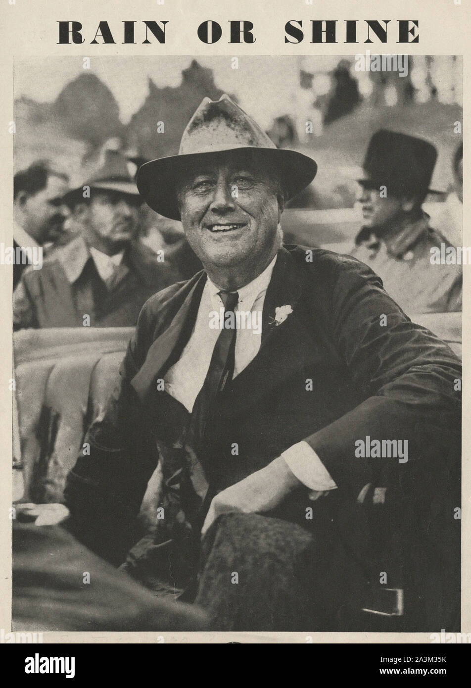 FRANKLIN Delano Roosevelt, llueva o brille el sol - Vintage poster Foto de stock