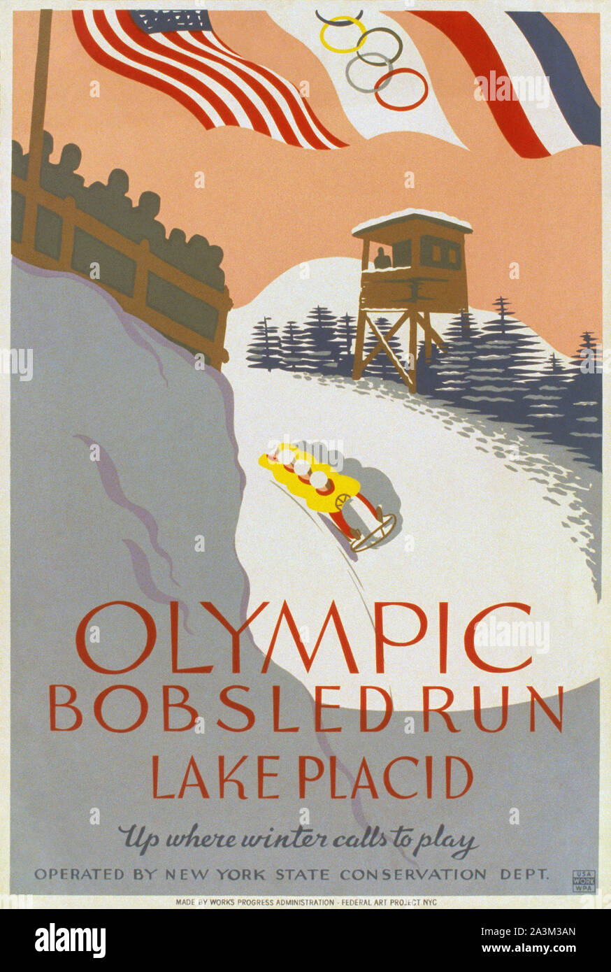 Lake Placid trineo Run - juegos olímpicos de invierno - Vintage poster Foto de stock