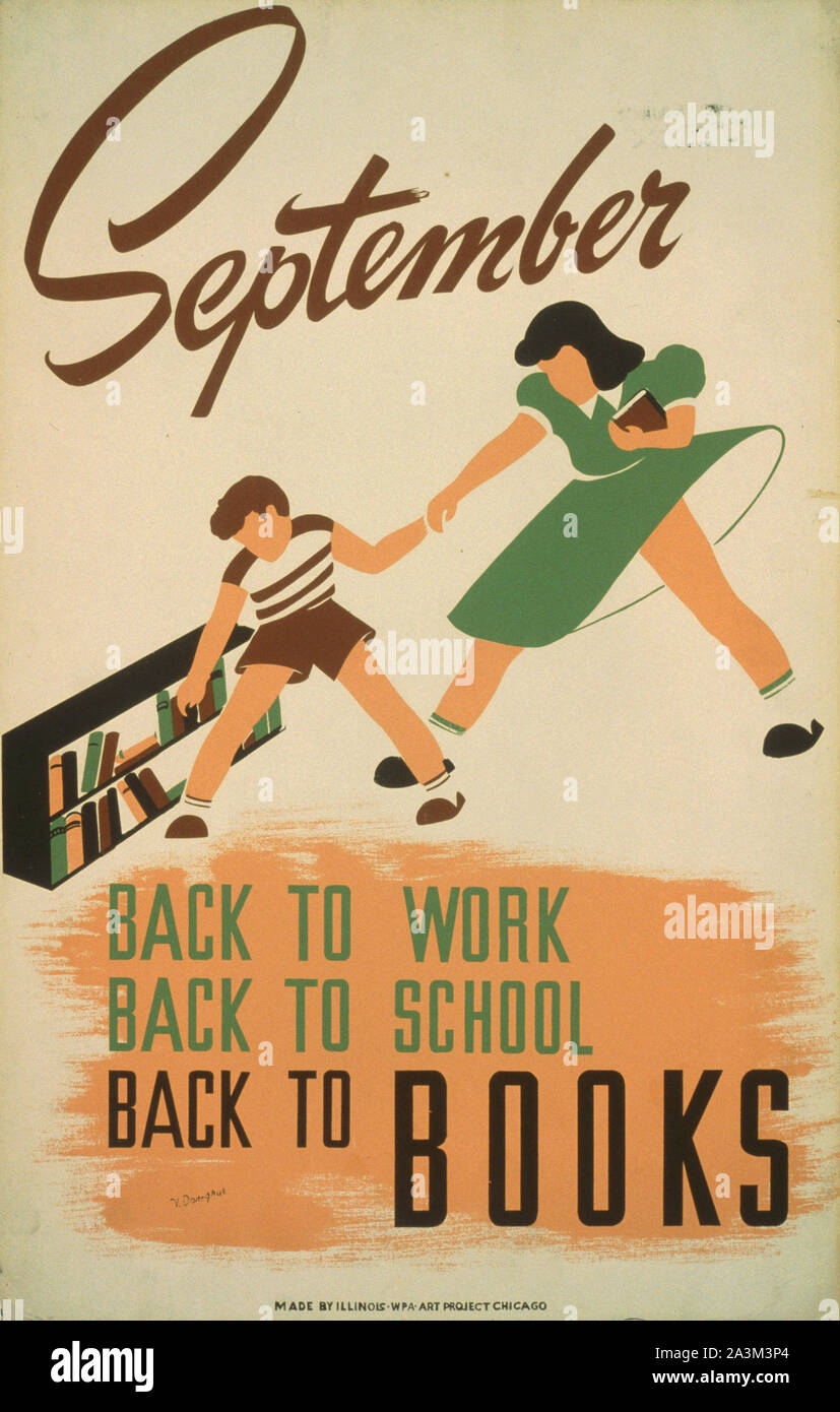 Septiembre Back to School ! Progreso del trabajo - Administración - Proyecto de arte Federal - Vintage poster Foto de stock