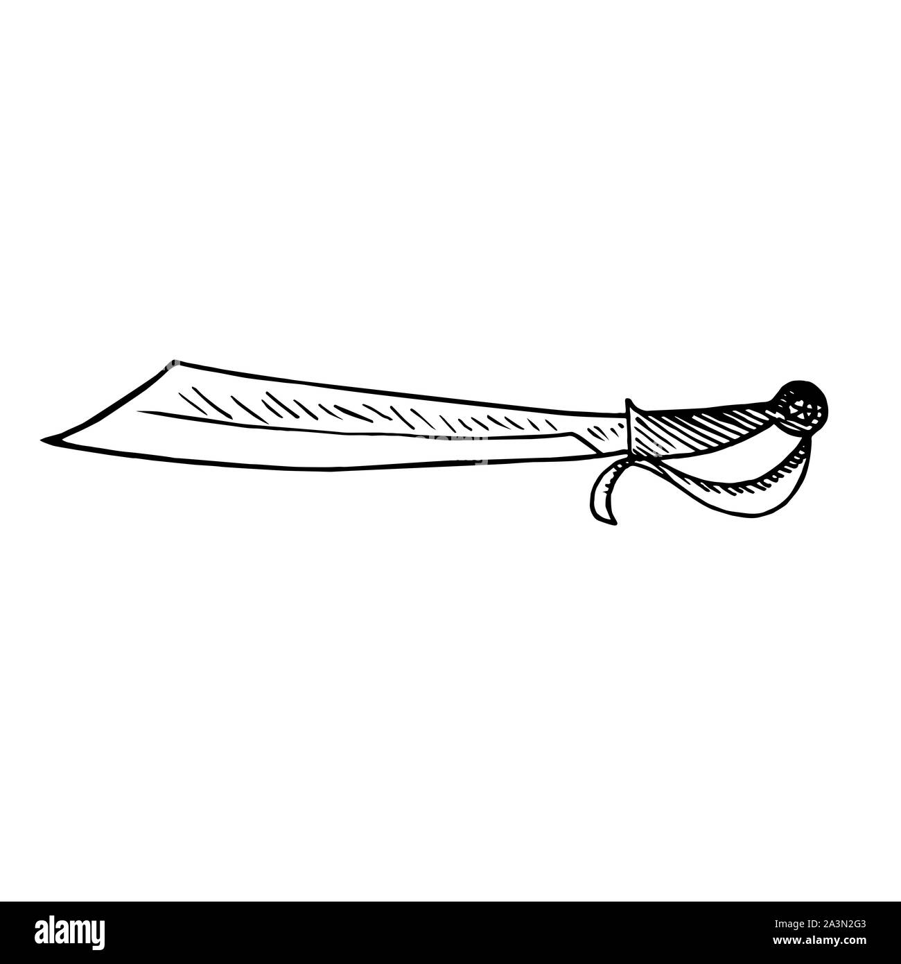 Vista lateral de machete, dibujadas a mano doodle, Boceto, ilustración en blanco y negro Foto de stock