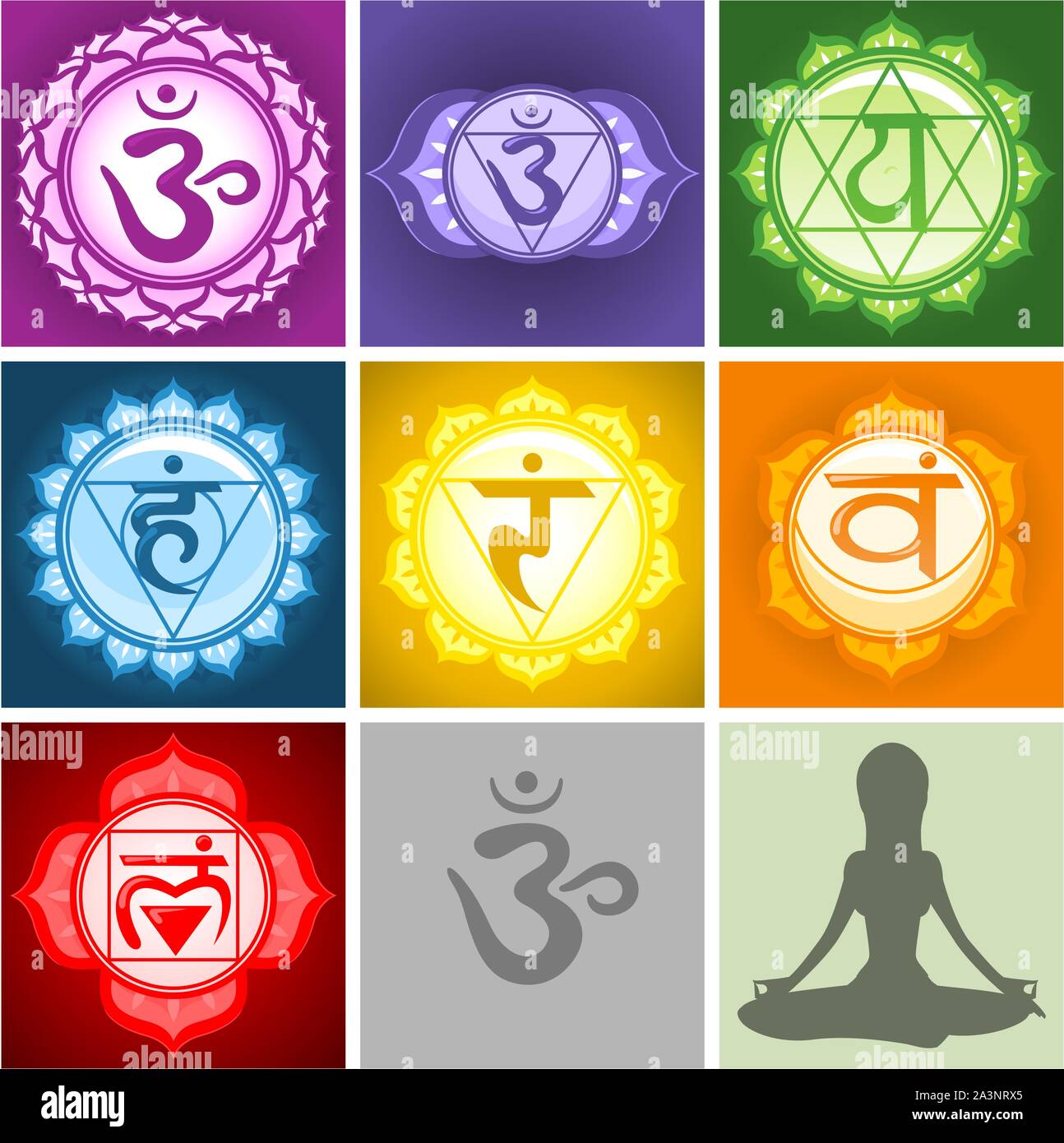Yoga Chakras símbolos colección Imagen Vector de stock - Alamy