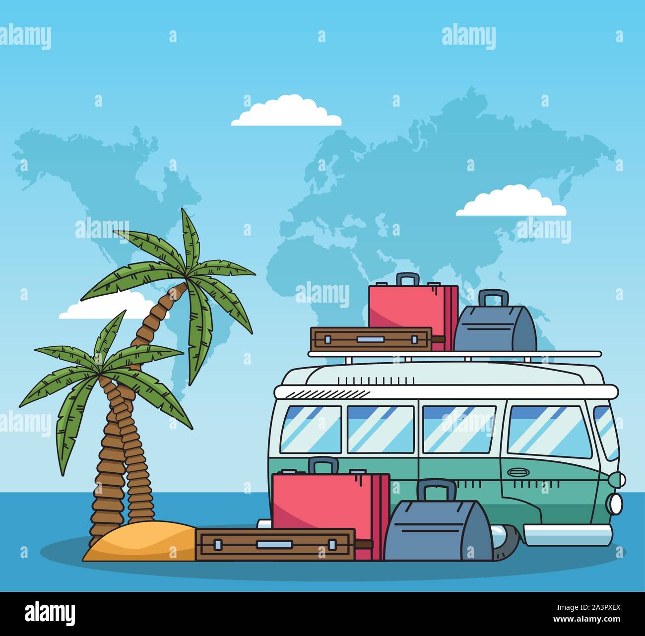 Van de viaje con maletas y World Travel design Imagen Vector de stock -  Alamy