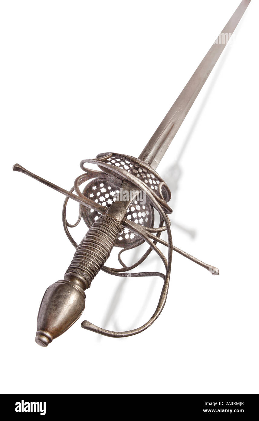 Espada Ropera Francesa de batalla () desde los tiempos de la reina Margot y las guerras francesas de la Religión (1562-98). Epee con empuñadura completa. Francia del siglo XVI. Foto de stock