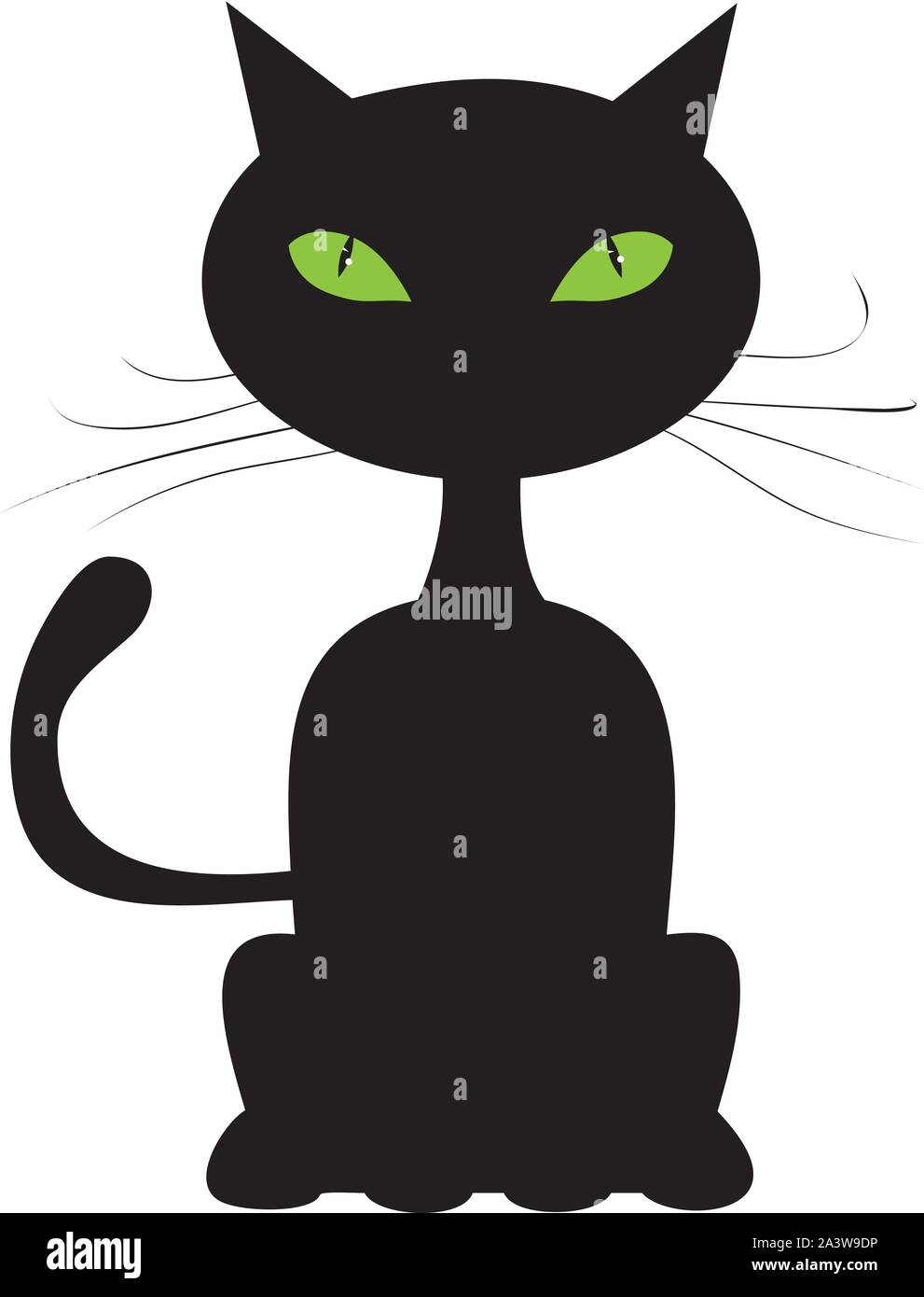 Silueta de un gato negro con ojos verdes sobre fondo blanco Imagen Vector  de stock - Alamy