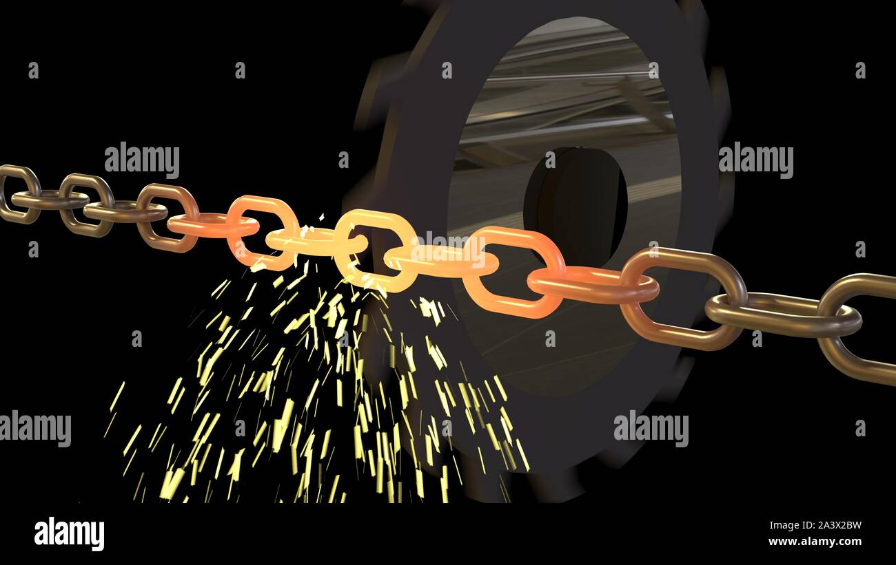 Ilustración 3D de una sierra circular cortar a través de una cadena al rojo  vivo Fotografía de stock - Alamy