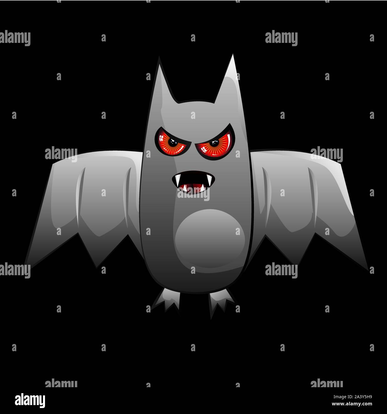 Cartoon halloween bat con ojos rojos sobre fondo negro Imagen Vector de  stock - Alamy