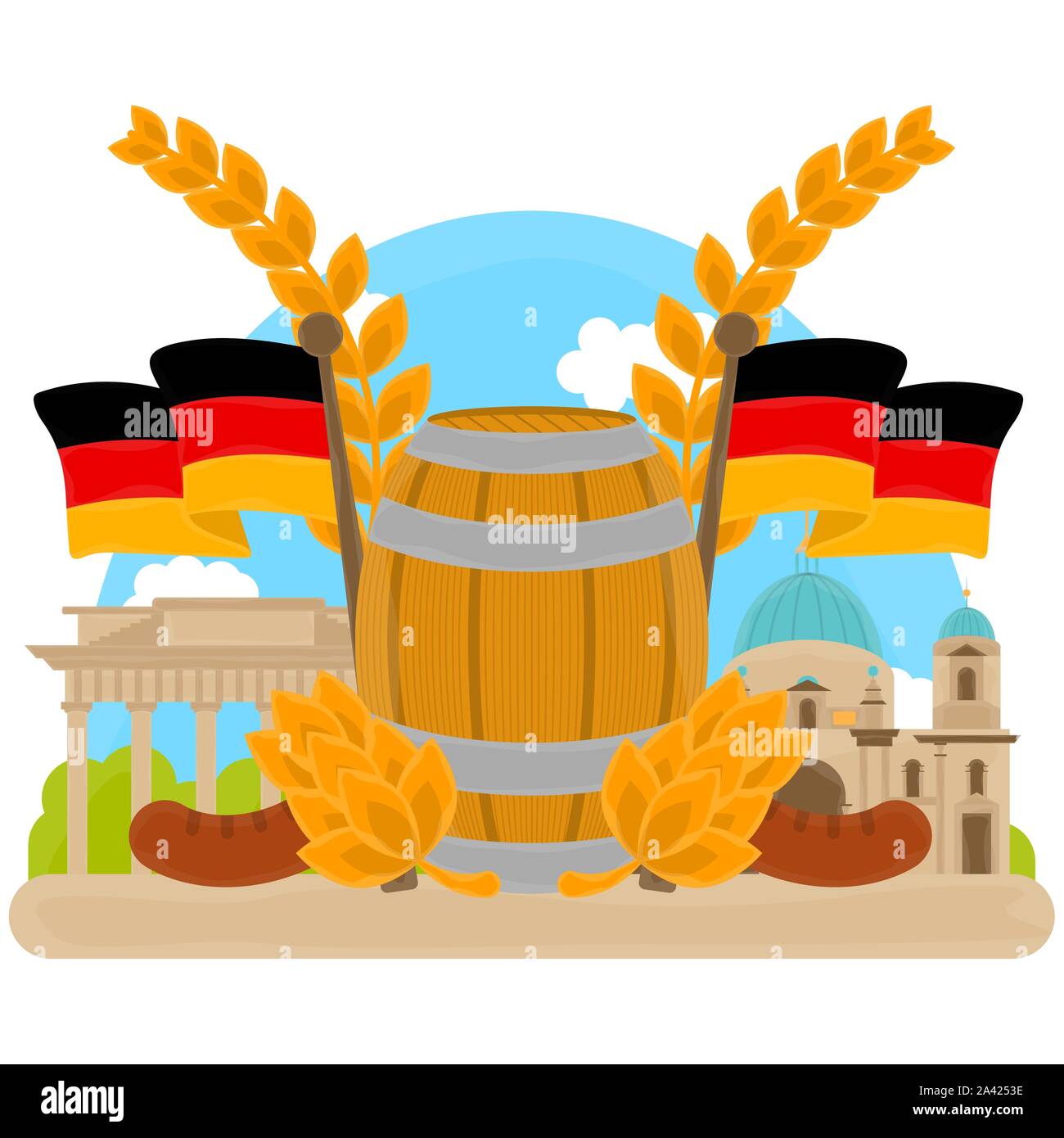 Vista de objetos tradicionales alemanas con edificios famosos. Viaje a Alemania - Vector Ilustración del Vector