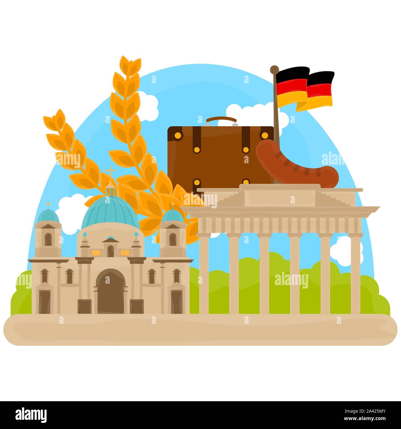 Vista de objetos tradicionales alemanas con edificios famosos. Viaje a Alemania - Vector Ilustración del Vector